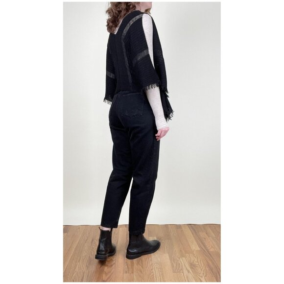 Vintage 90s Y2K French Open Knit Poncho Cape Sweater Boho Blouse Fringe Bohemian - Picture 8 of 11